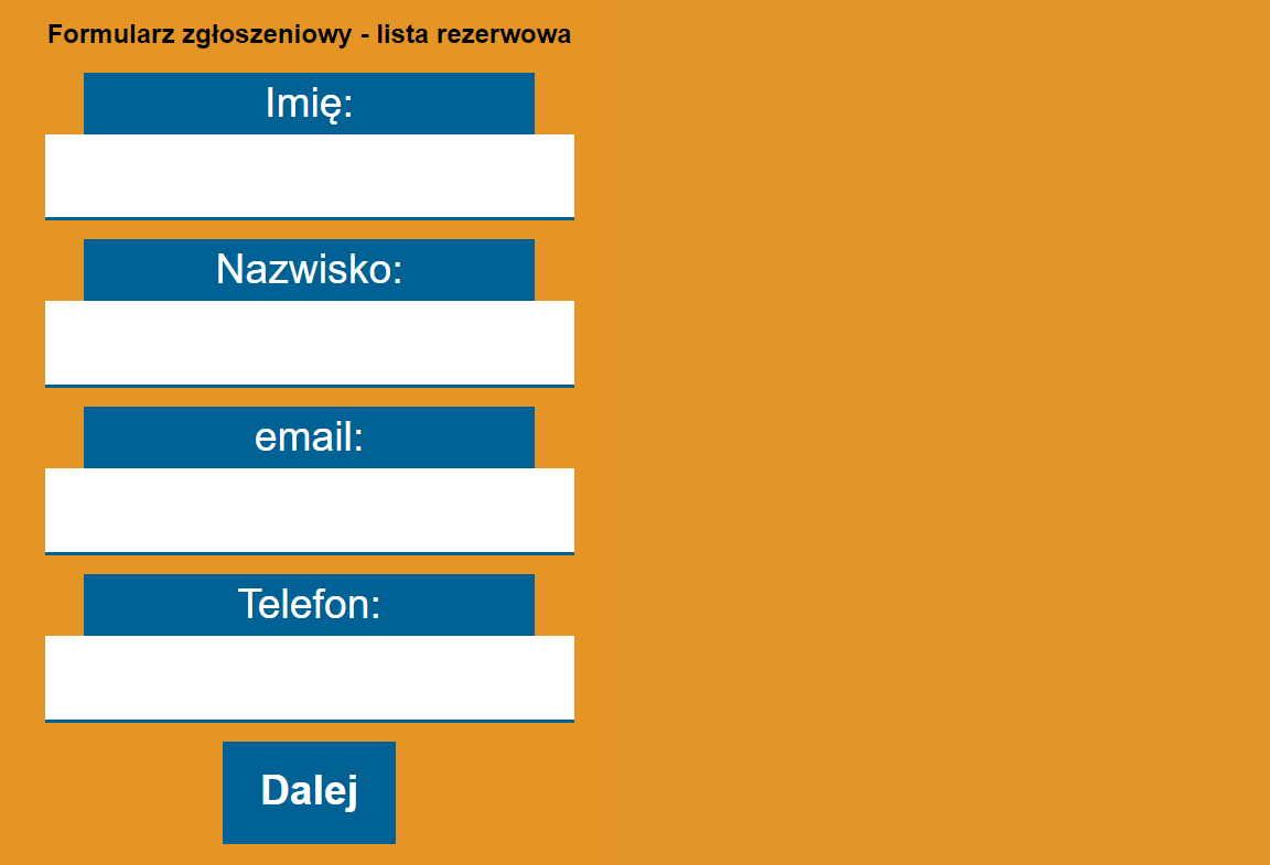 Formularz zgłoszeniowy na listę rezerwową.